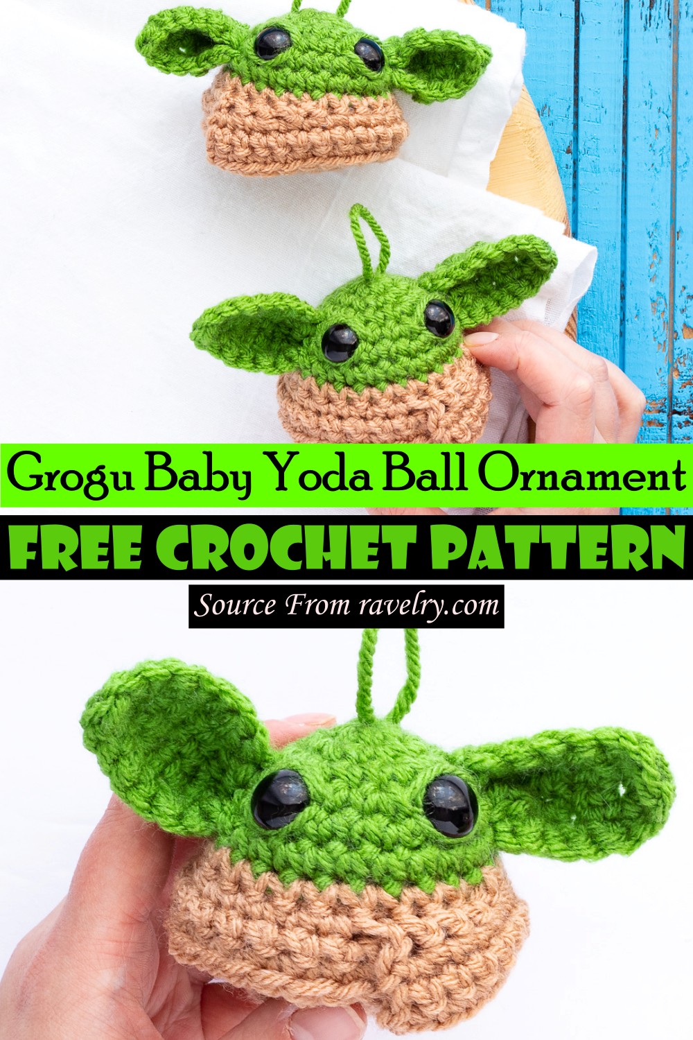 Free Crochet Grogu Baby Yoda Ball Ornament Pattern