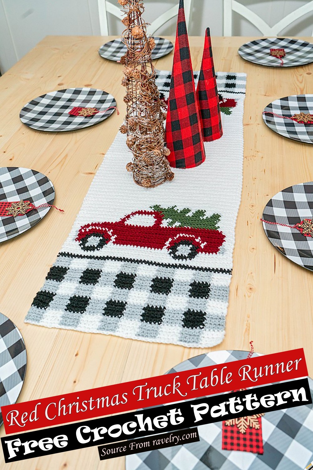 Free Crochet Red Christmas Truck Table Runner Pattern