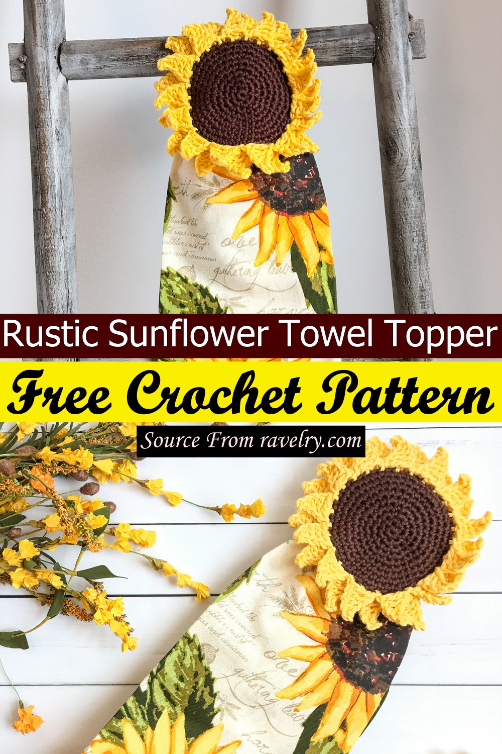 Free Crochet Rustic Sunflower Towel Topper Pattern