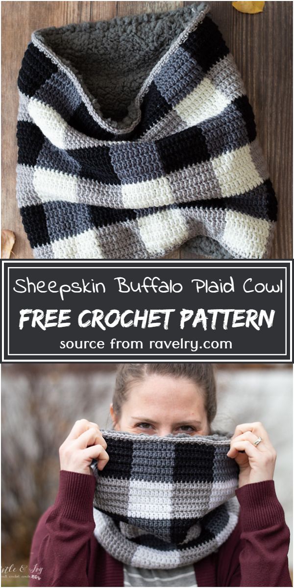 Free Crochet Sheepskin Buffalo Plaid Cowl Pattern