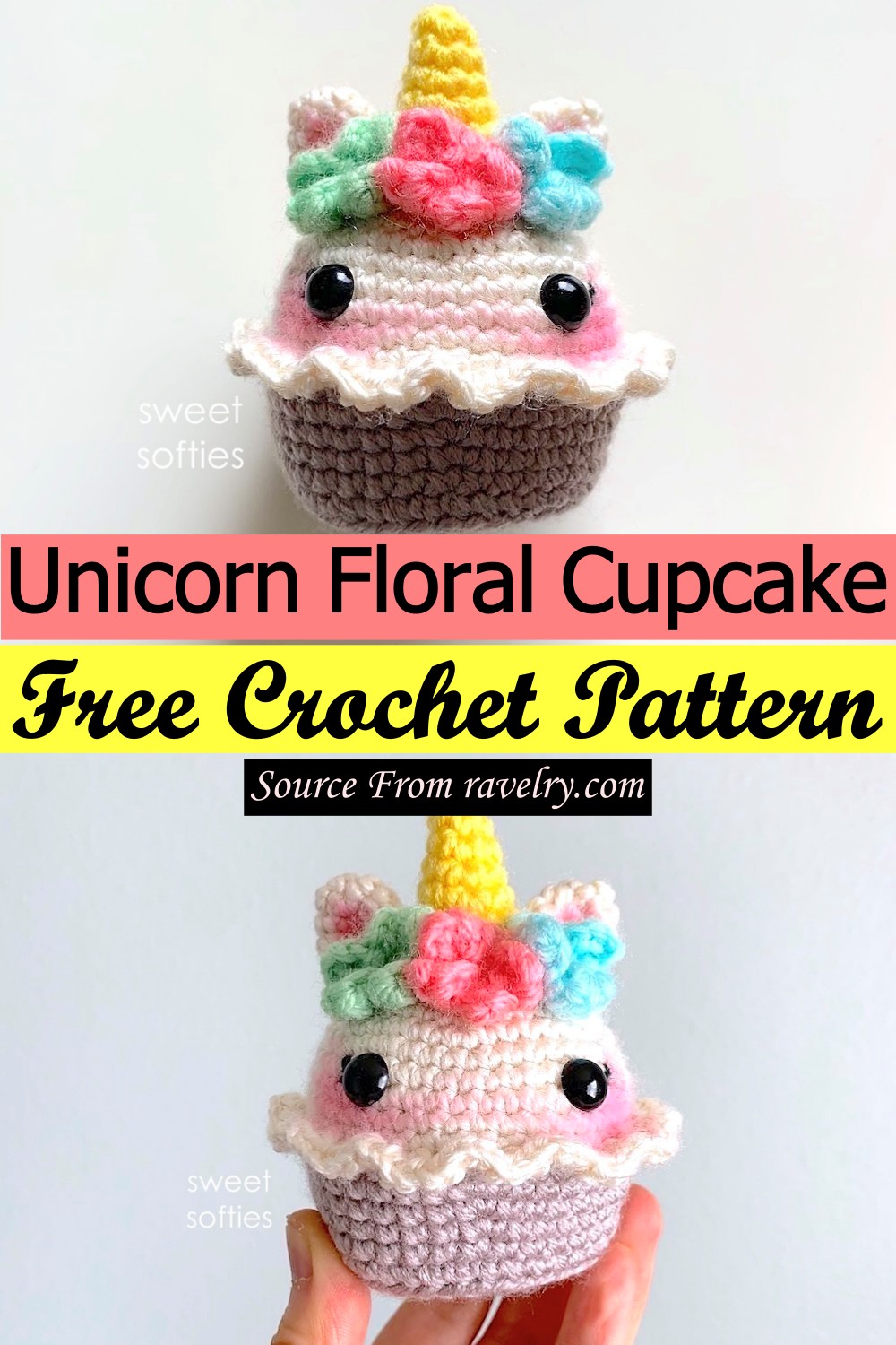 Free Crochet Unicorn Floral Cupcake Pattern
