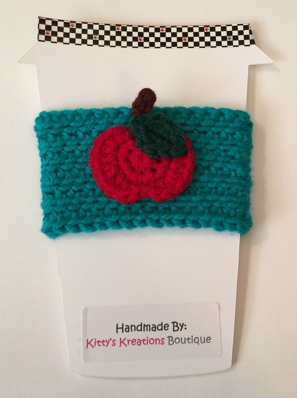 Free Crochet Apple Coffee Cup Cozy Pattern