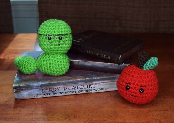 Free Crochet Bookworm And Apple Ami Pattern