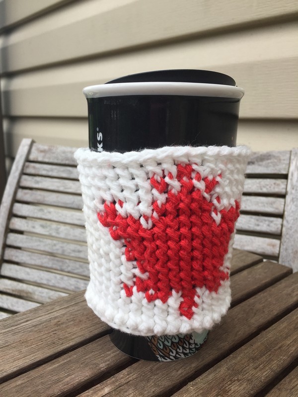 Free Crochet Canadian Maple Leaf Cup Cozy Pattern