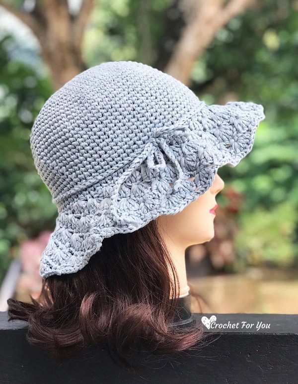Free Crochet Floppy Shell Brim Sun Hat Pattern
