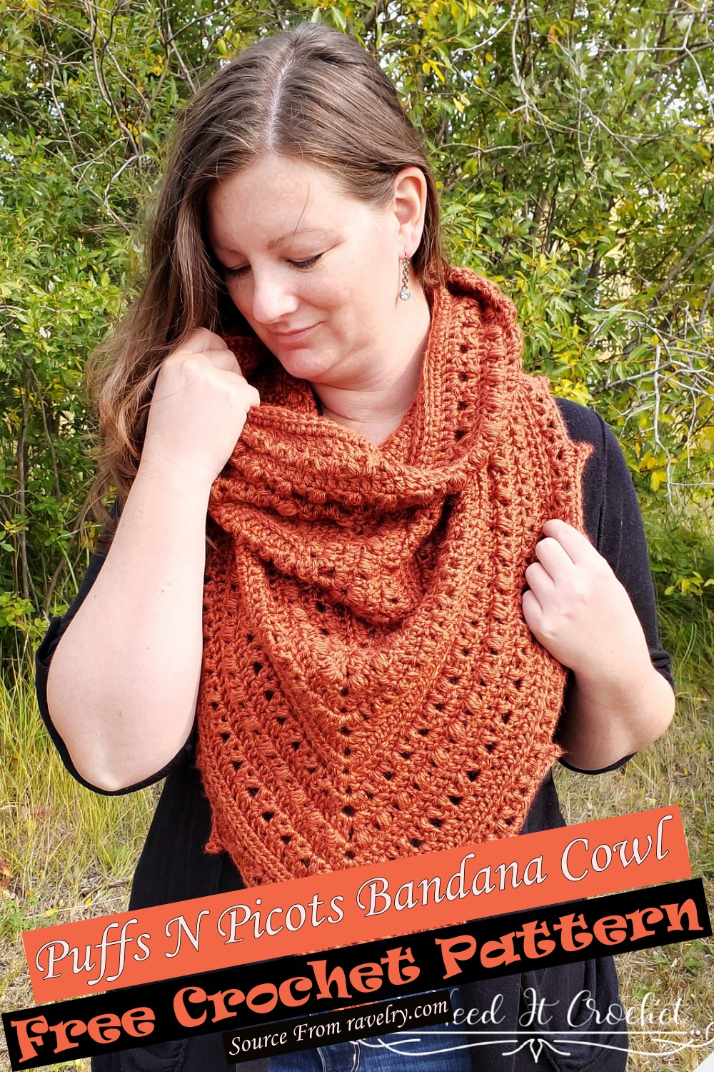 Free Crochet Puffs N Picots Bandana Cowl Pattern
