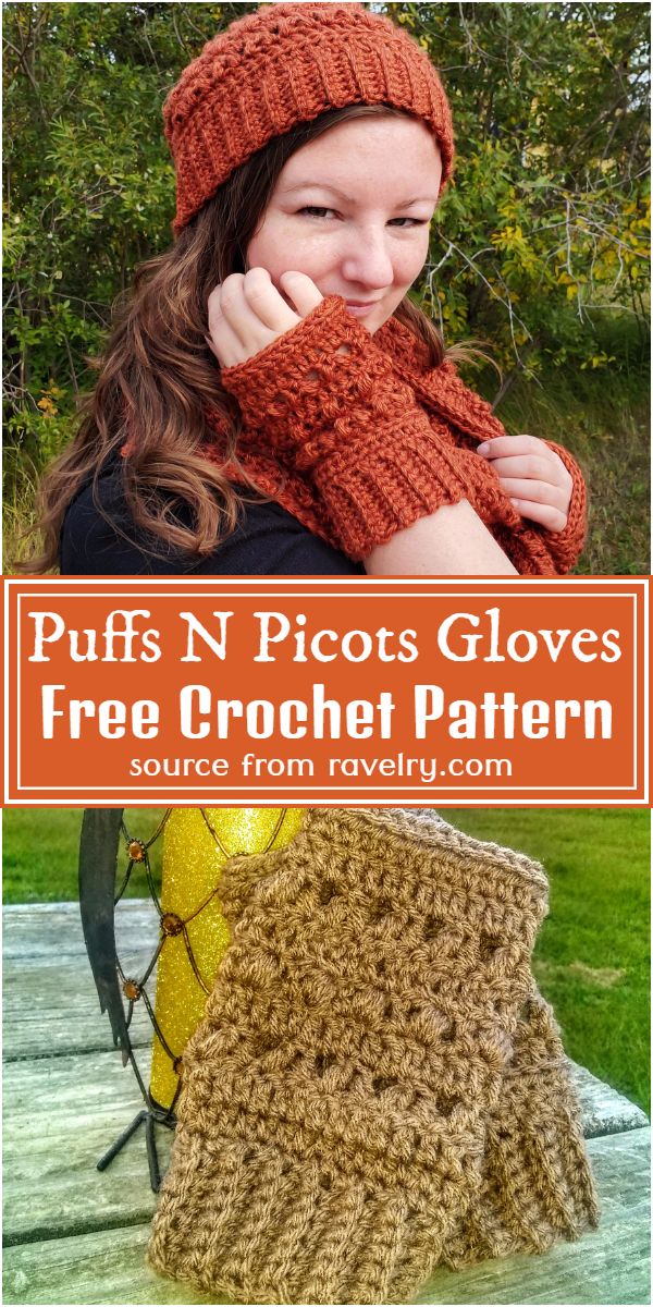 Free Crochet Puffs N Picots Gloves Pattern