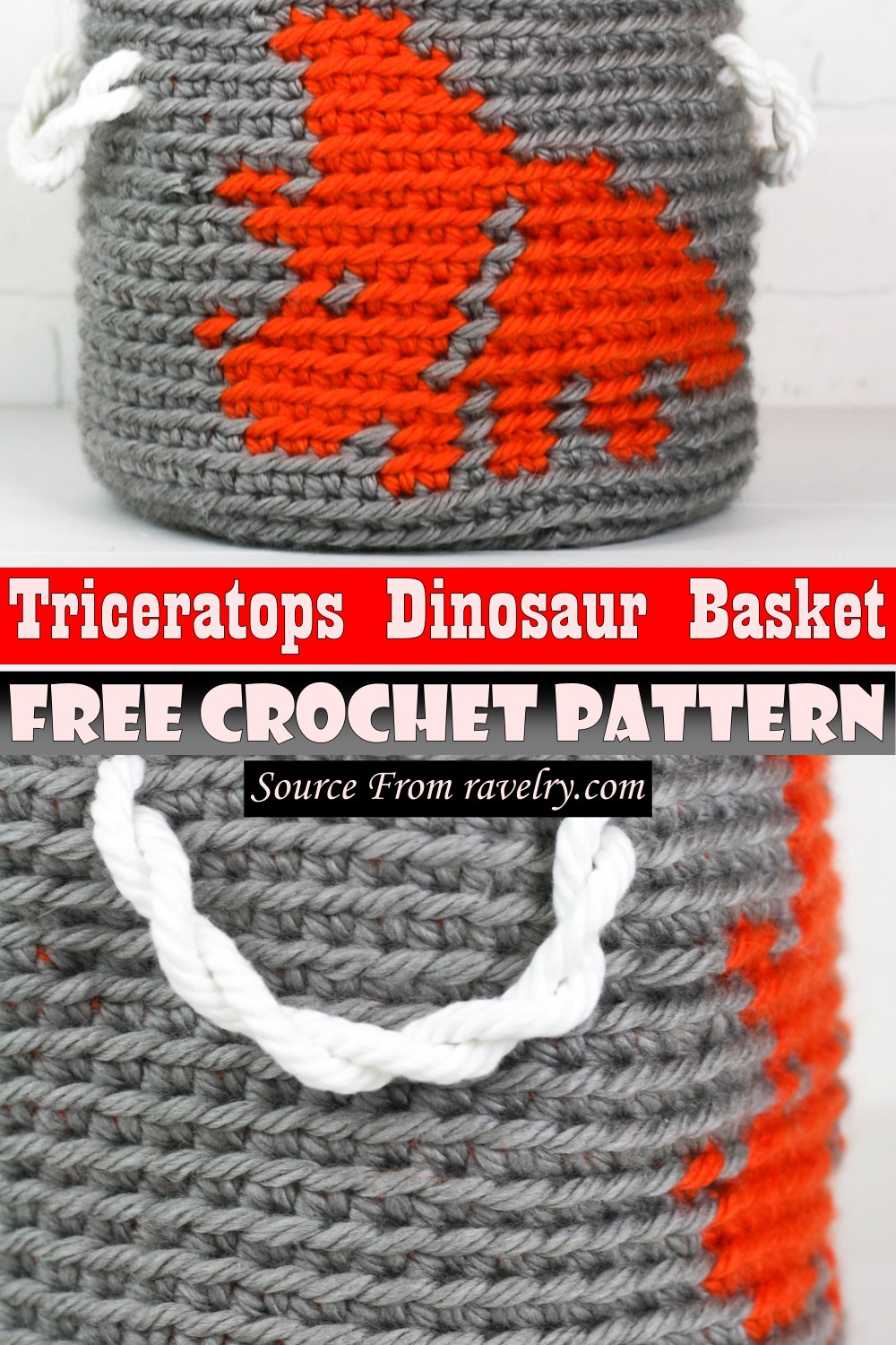 Free Crochet Triceratops Dinosaur Basket Pattern
