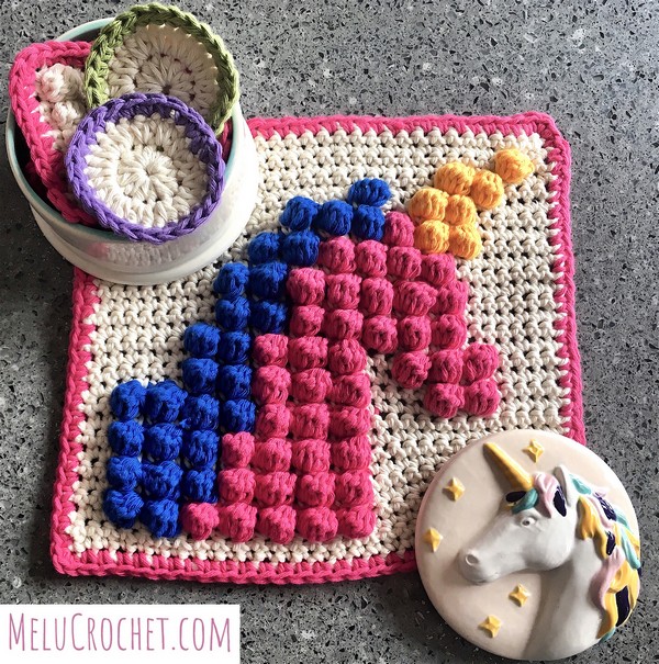 Free Crochet Unicorn Bobble Stitch Face Cloth Pattern