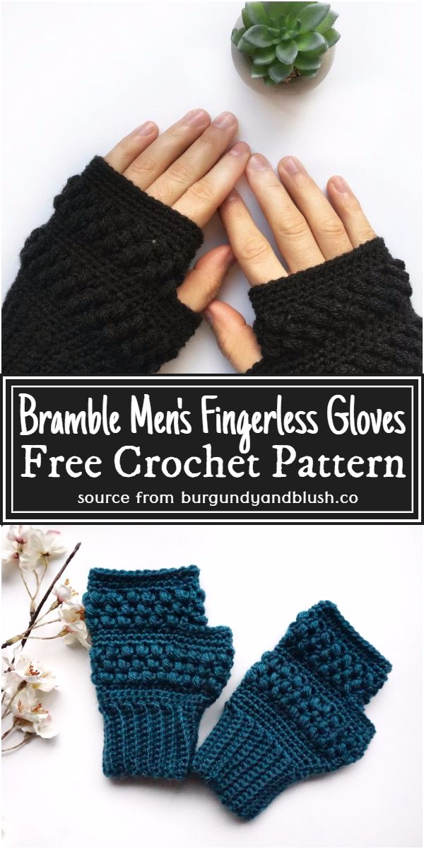 Bramble Men's Fingerless Gloves Crochet Pattern