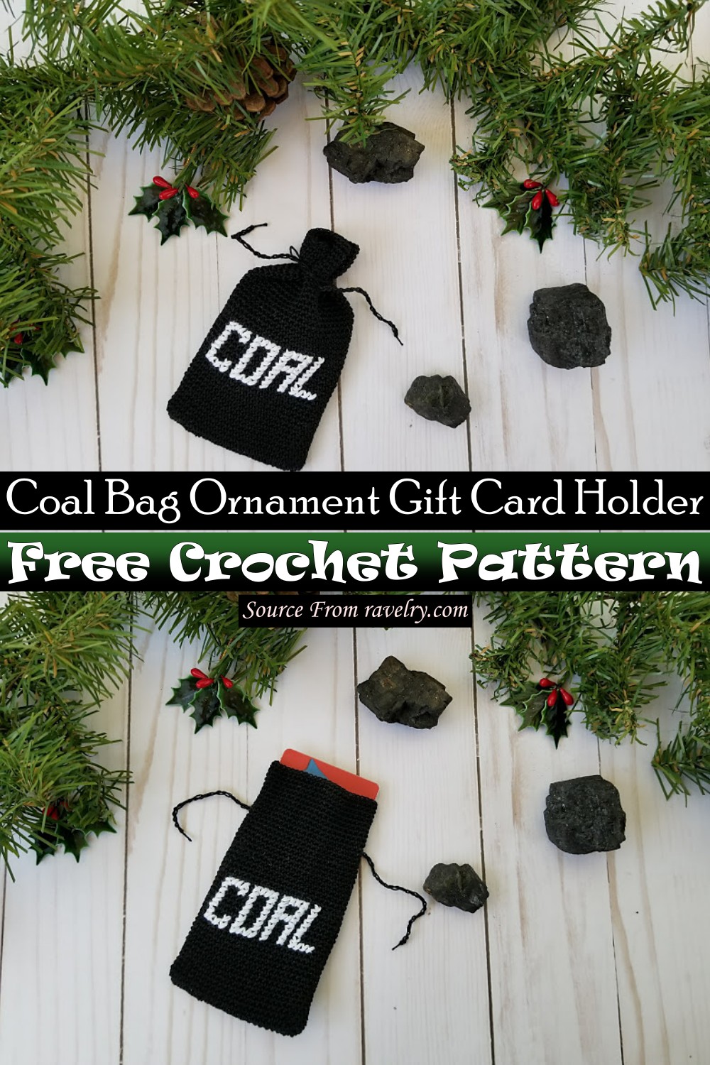 Free Crochet Coal Bag Ornament Gift Card Holder Pattern
