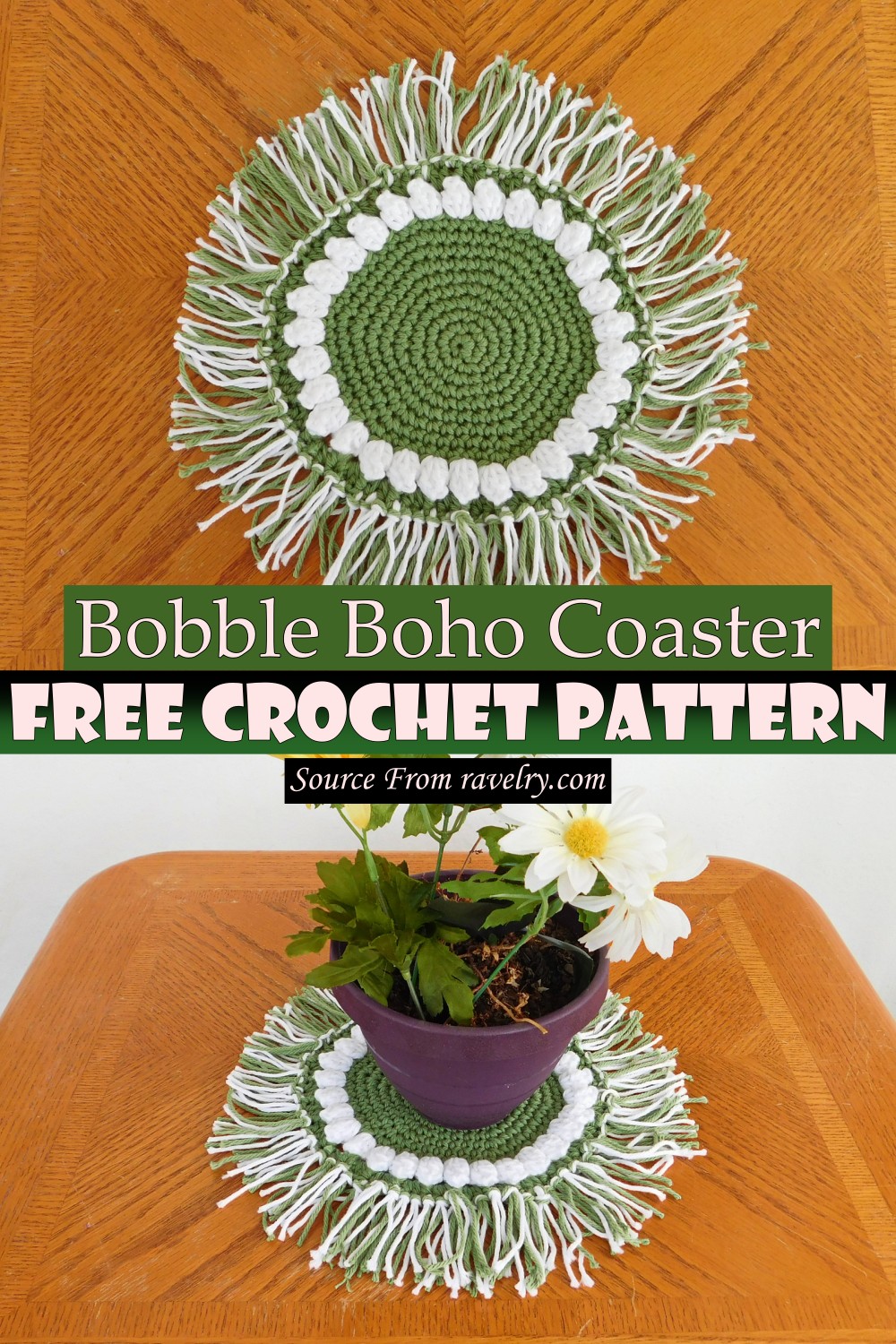 Free Crochet Bobble Boho Coaster Pattern