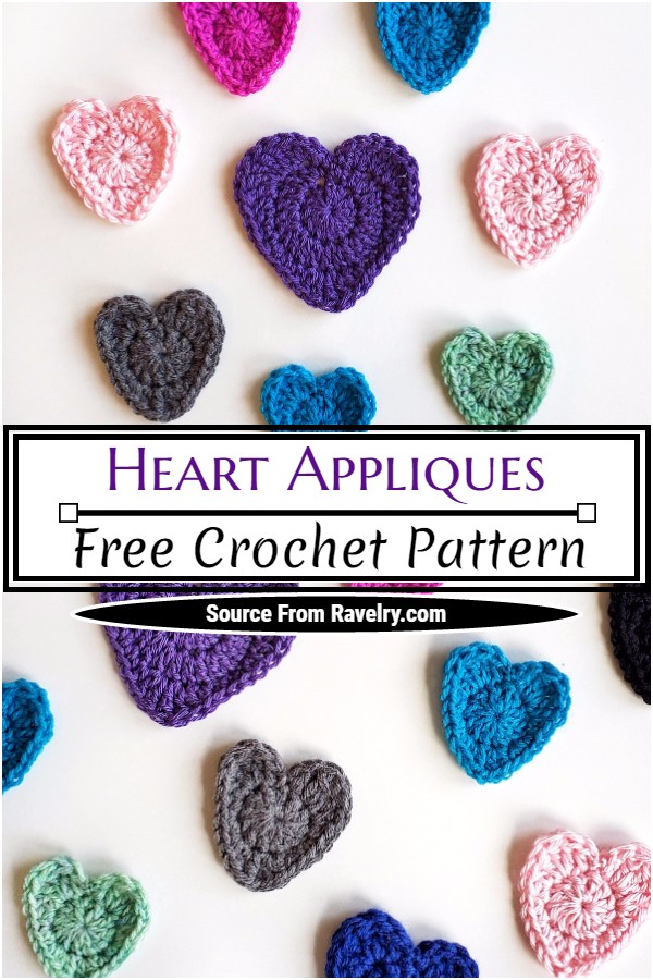 Free Crochet Heart Appliques Pattern