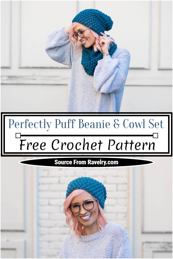Free Crochet Perfectly Puff Beanie & Cowl Set Pattern
