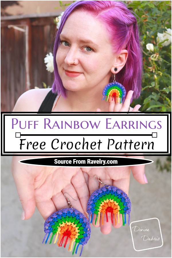 Free Crochet Puff Rainbow Earrings Pattern