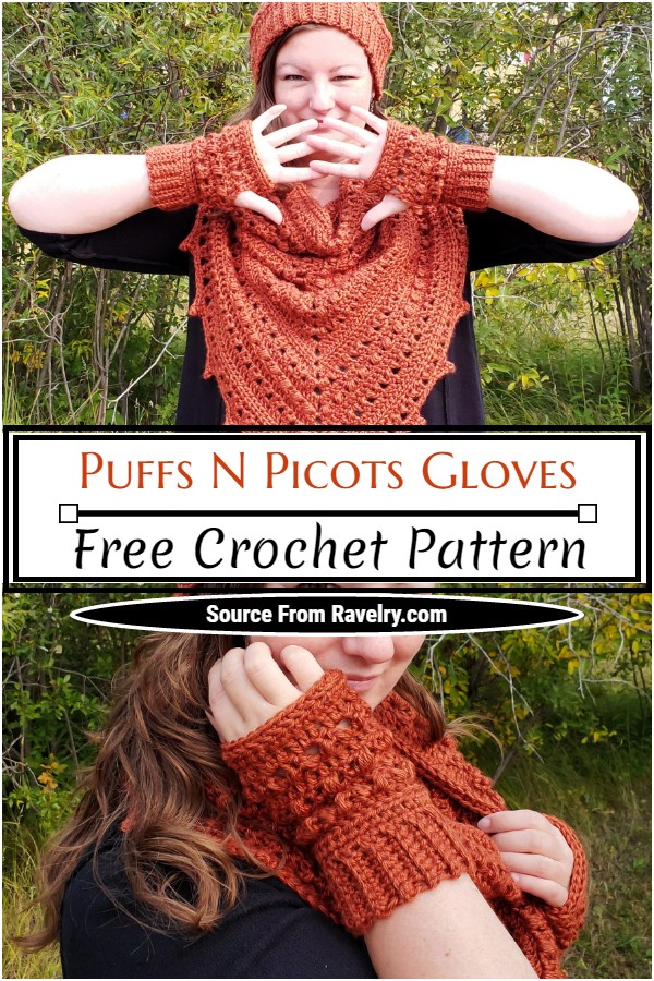 Free Crochet Puffs N Picots Gloves Pattern