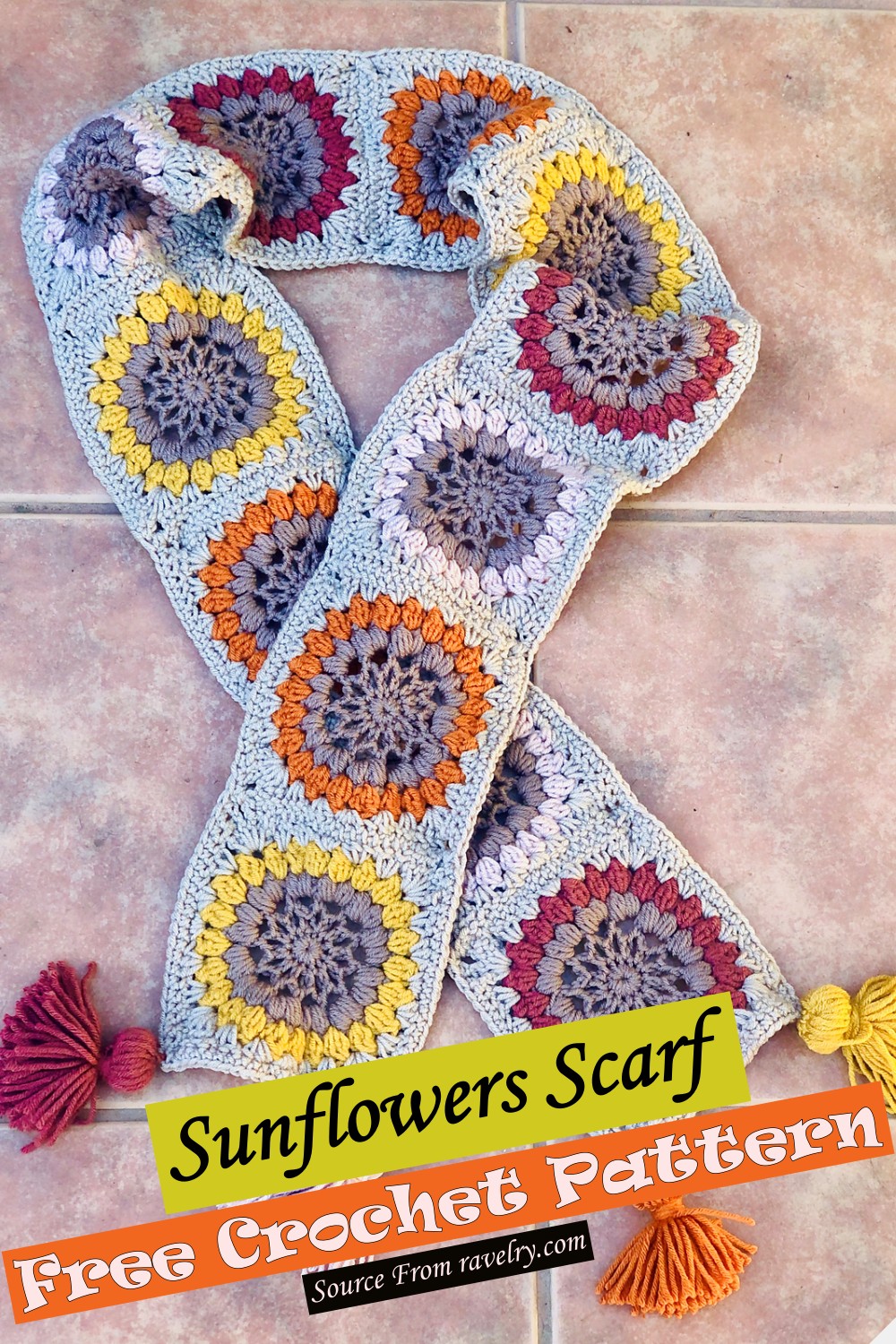 Free Crochet Sunflowers Scarf Pattern