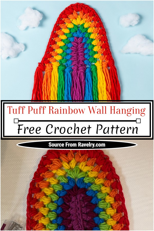 Free Crochet Tuff Puff Rainbow Wall Hanging Pattern
