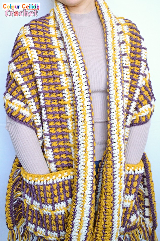 Tartan Crochet Wrap Pattern With Pockets