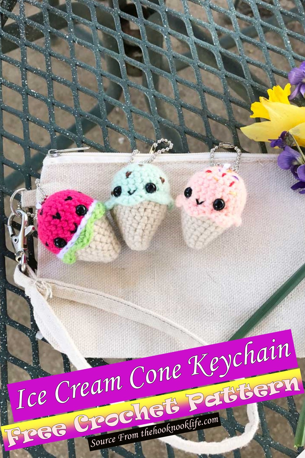 Free Crochet Ice Cream Cone Keychain Pattern