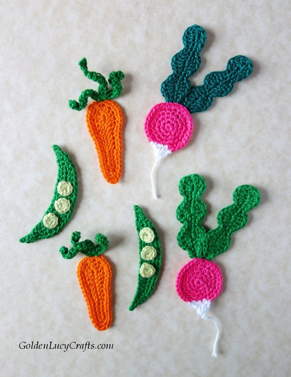Crochet Radish Carrot And Pea Applique Pattern