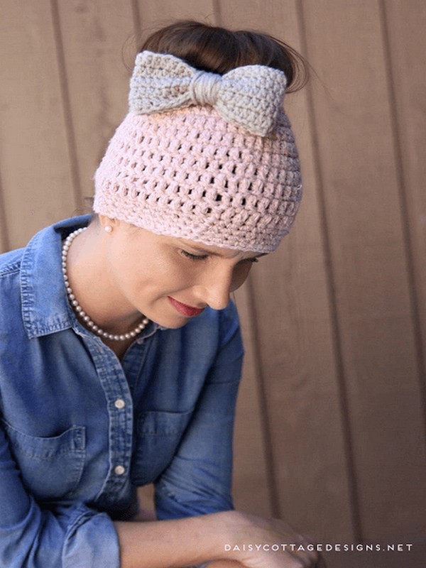 Free Crochet Messy Bun Hat Pattern