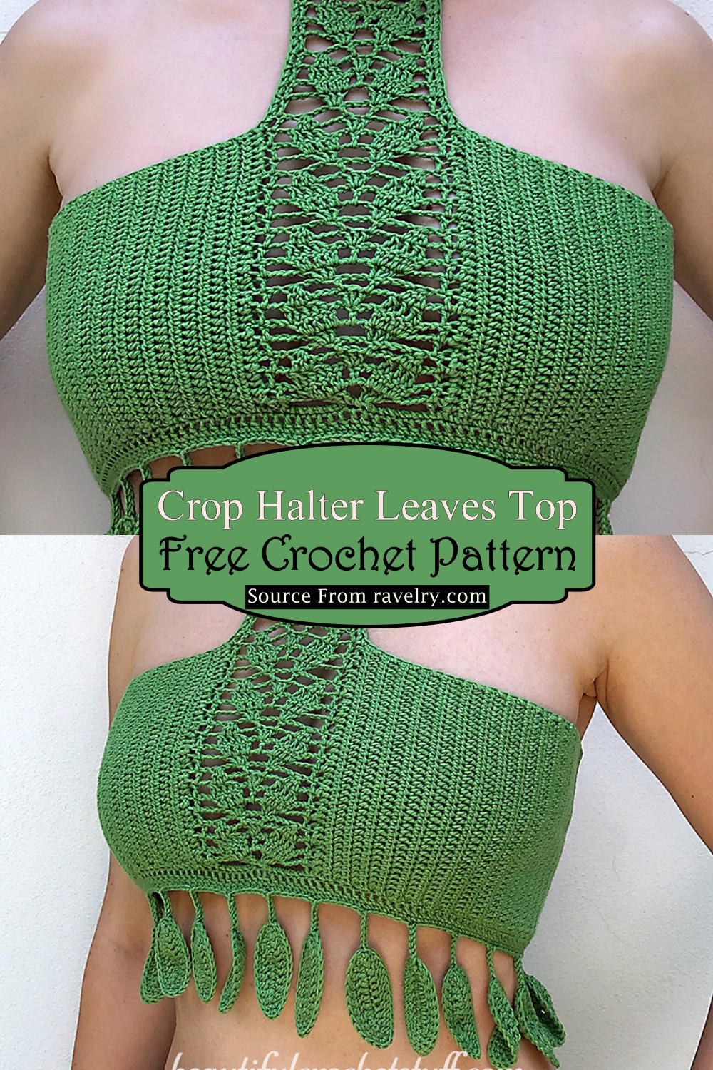 Crochet Crop Halter Leaves Top Pattern