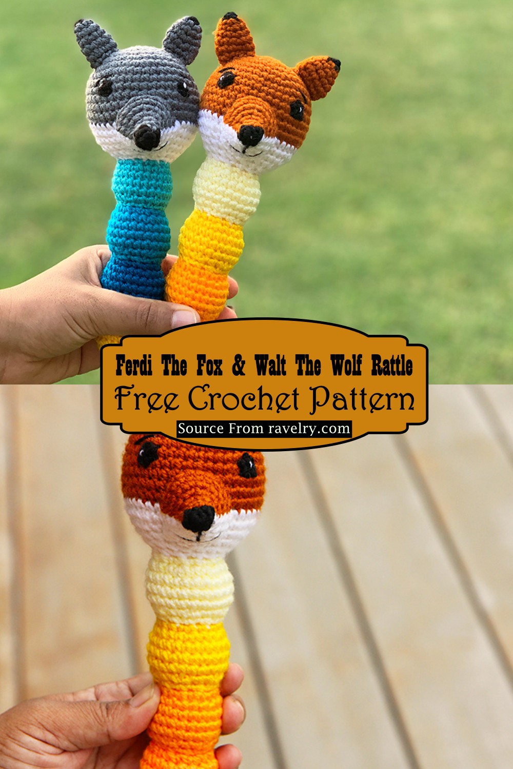 Crochet Ferdi The Fox & Walt The Wolf Rattle Pattern