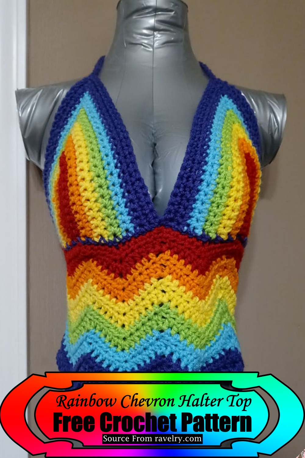 Crochet Rainbow Chevron Halter Top Pattern