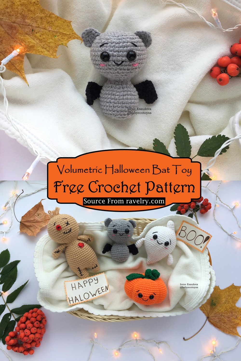 Crochet Volumetric Halloween Bat Toy Pattern
