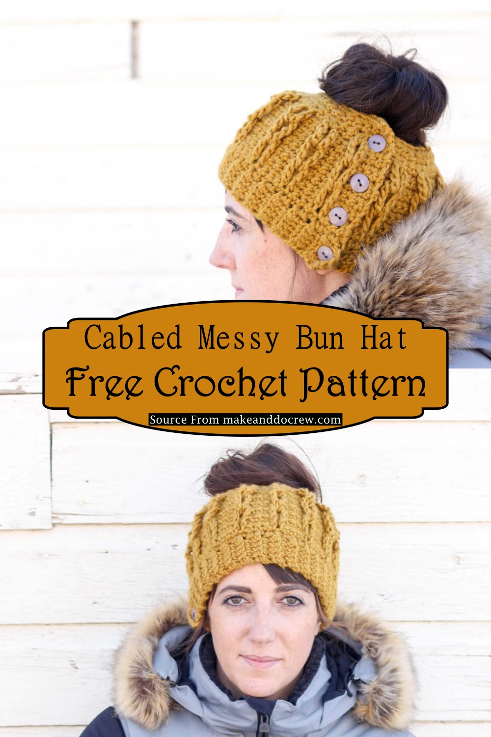 Cabled Messy Bun Hat