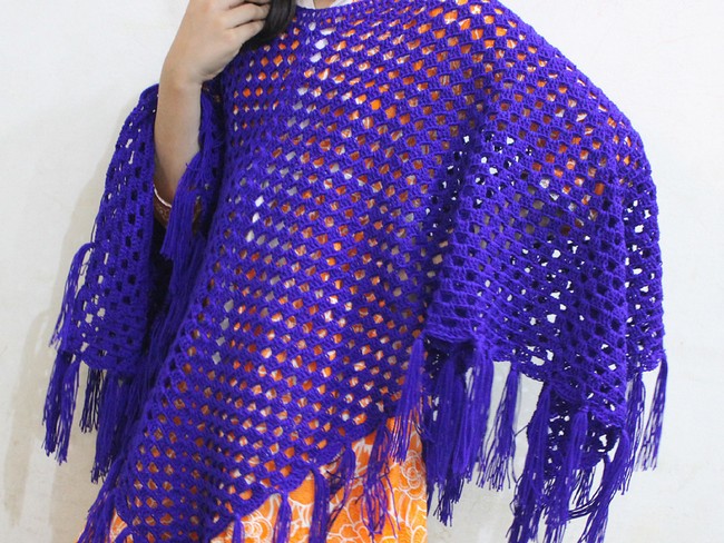 Vintage Afghan Poncho Shawl