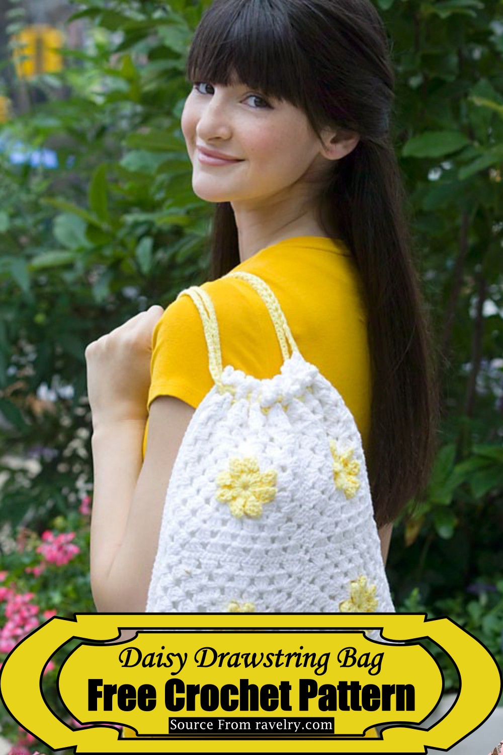 Crochet Daisy Drawstring Bag Pattern
