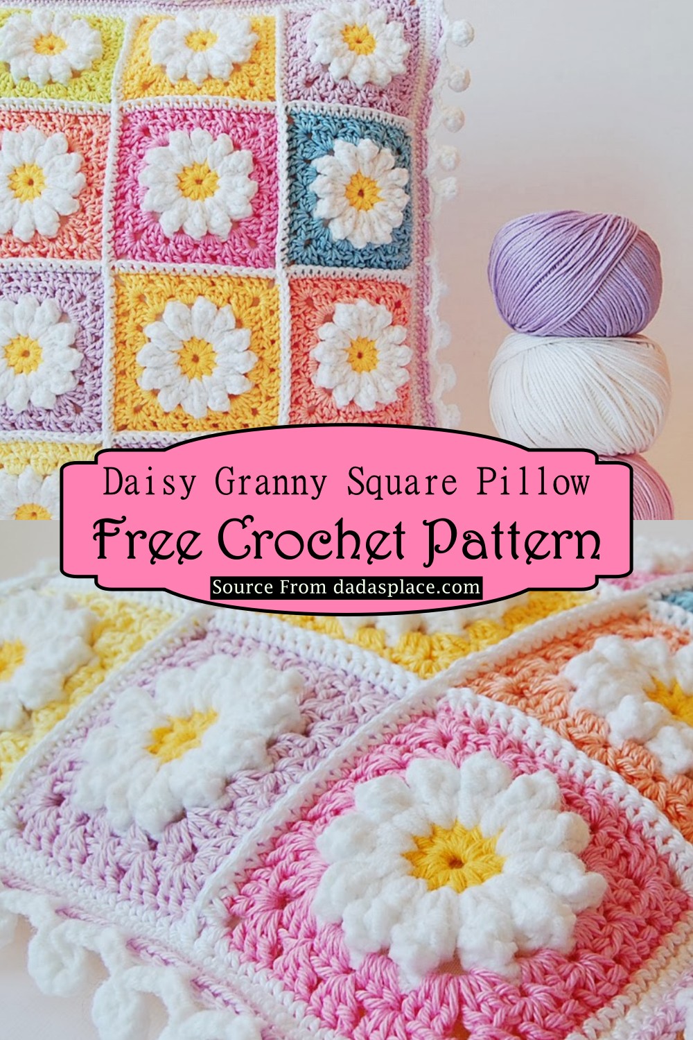 Crochet Daisy Granny Square Pillow Pattern