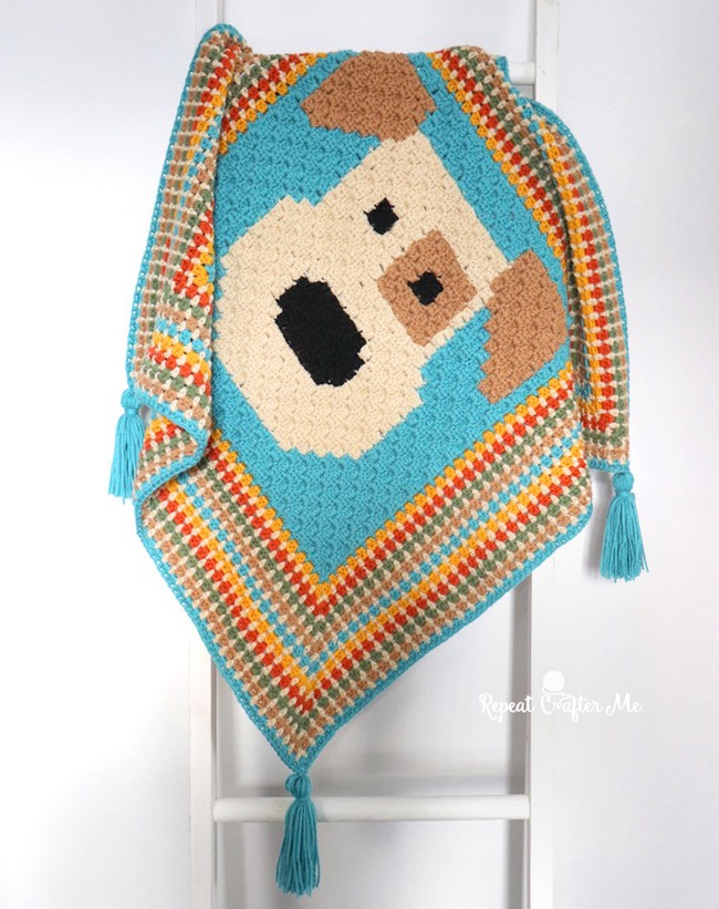 Crochet Puppy C2c Blanket With Block Stitch Border