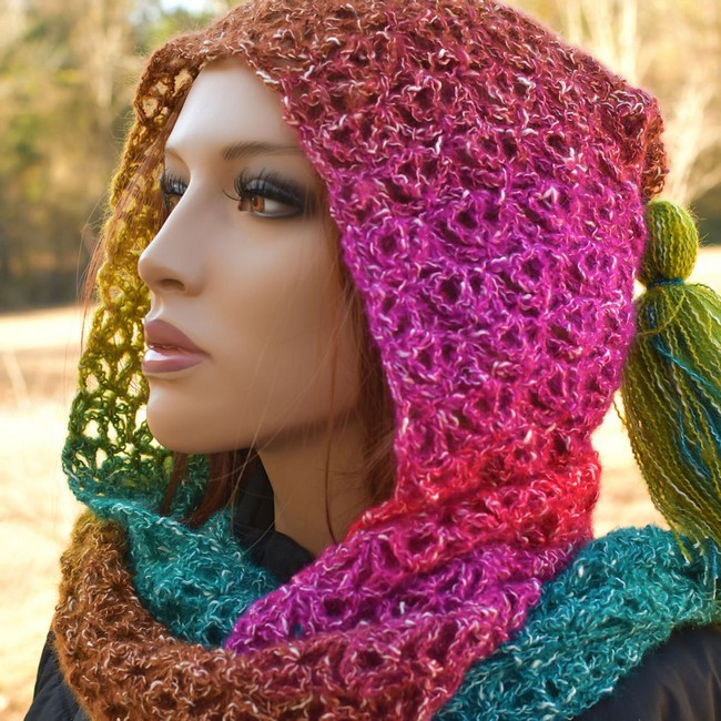 Lace Jewels Hooded Scarf