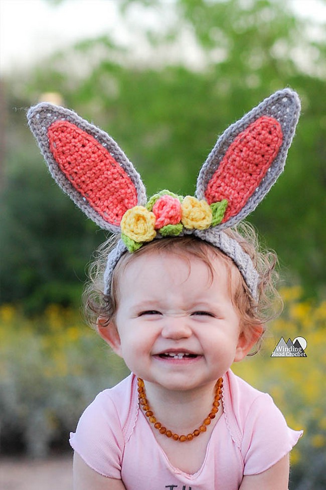 Bunny Ears Headband With Flowers