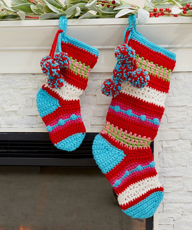 Pompoms & Stripes Holiday Stockings