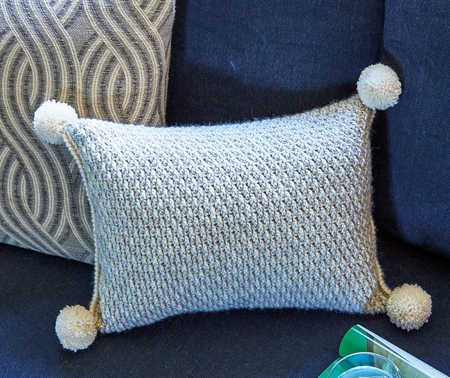 Textured Cushion With Pompoms