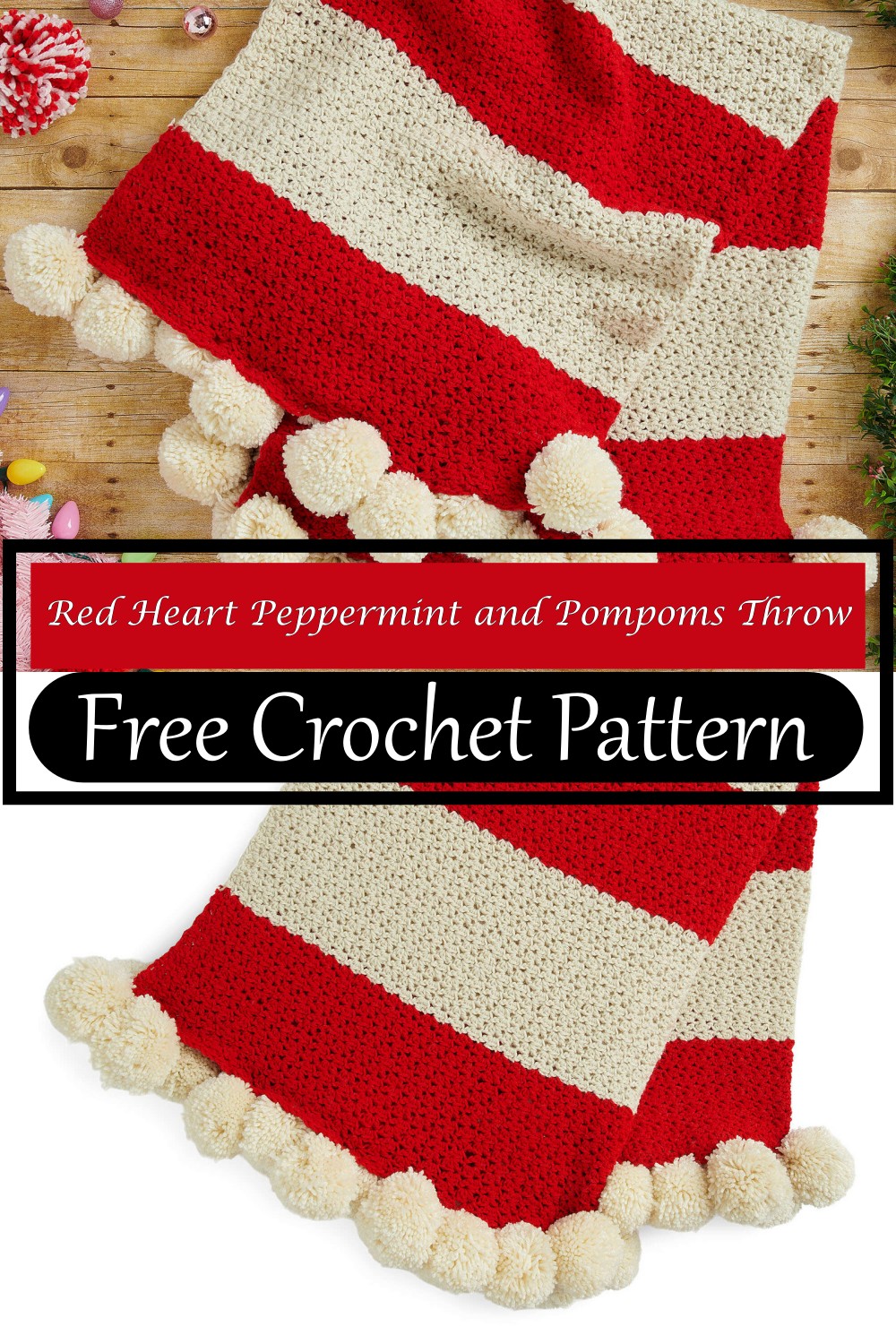 Red Heart Peppermint and Pompoms Throw