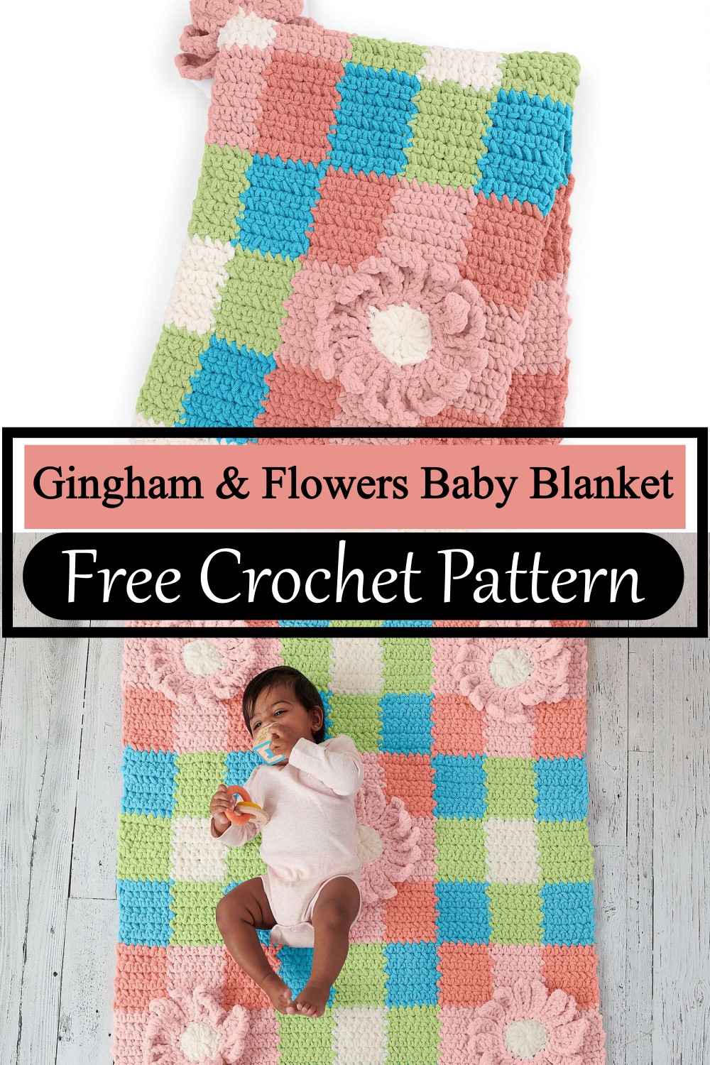 Gingham & Flowers Baby Blanket