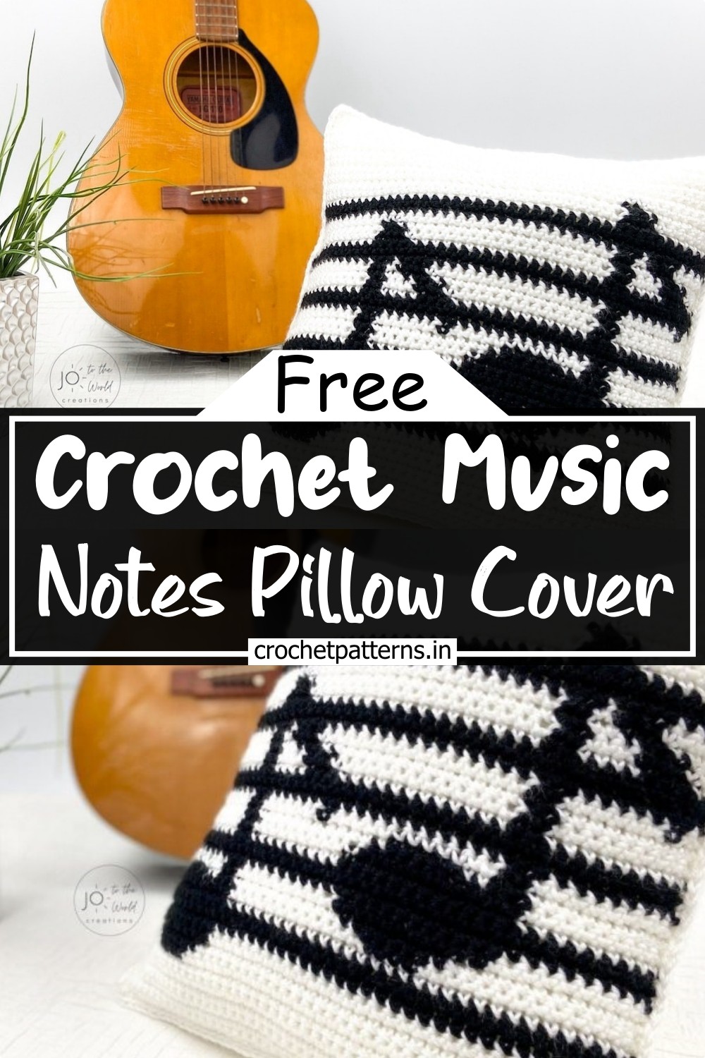 Crochet Music Notes Pillow Cover