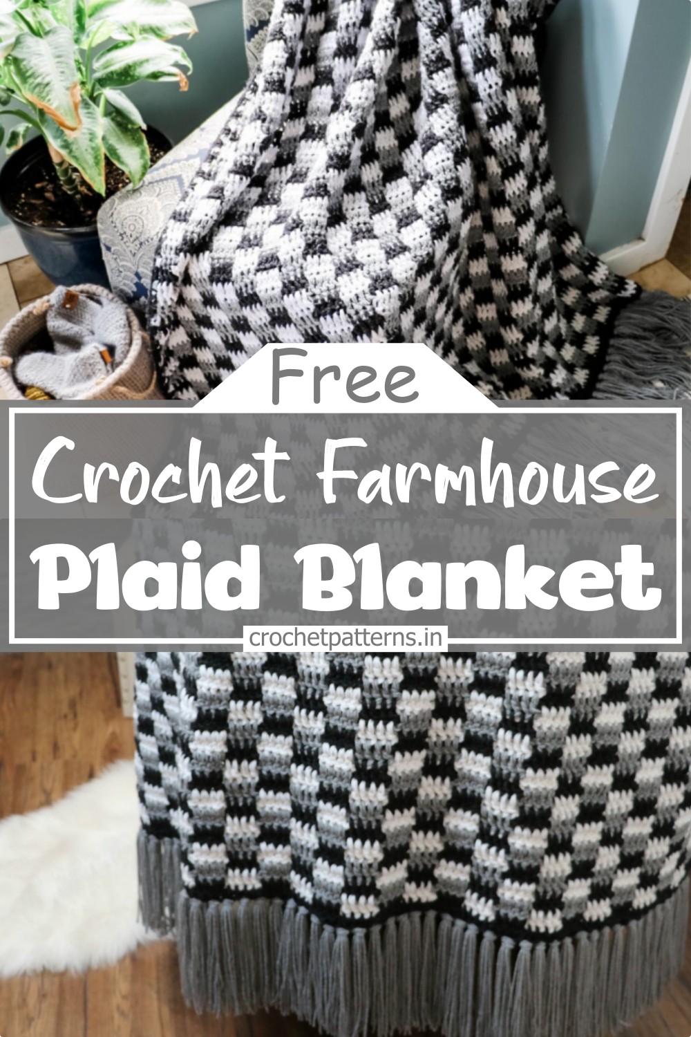 Rustic Crochet Farmhouse Plaid Blanket