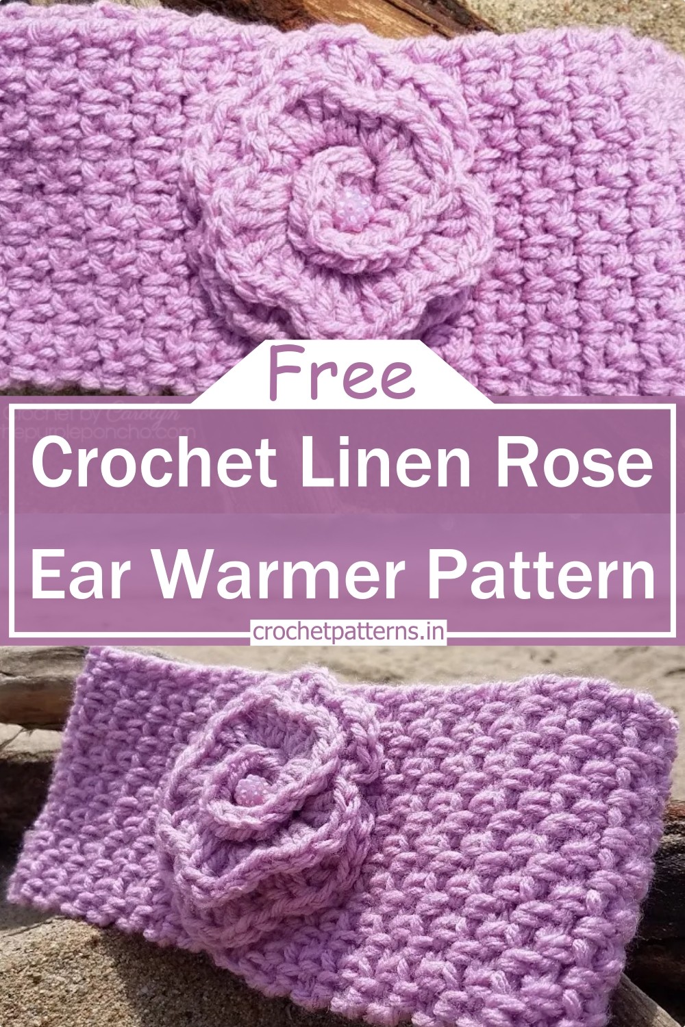Crochet Linen Rose Ear Warmer Pattern