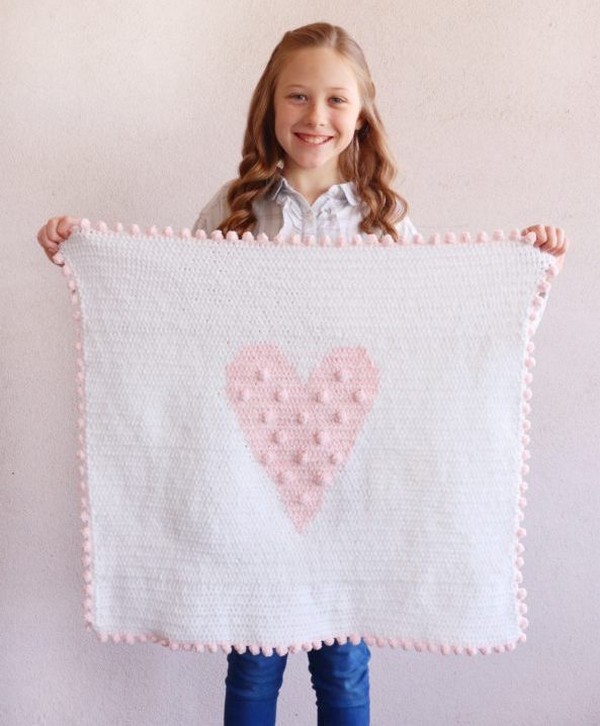 Crochet Polka Dot Heart Doll Blanket Pattern
