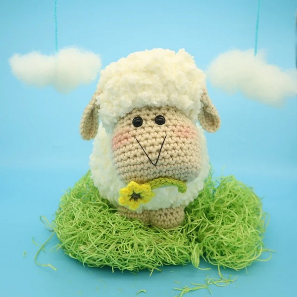 Crochet Sheep With A Flower Pattern