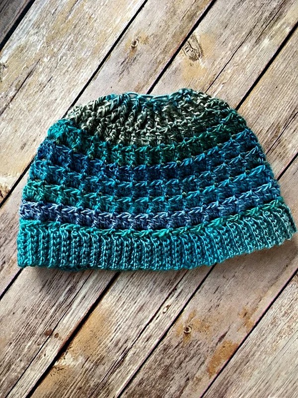 Crochet Simple Textured Messy Bun Hat Pattern