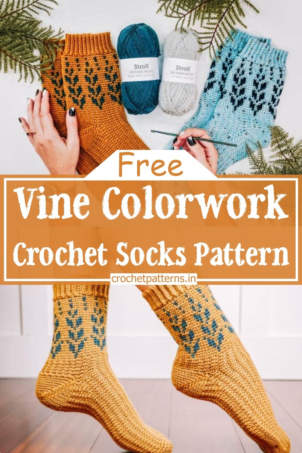 Vine Colorwork Crochet Socks Pattern