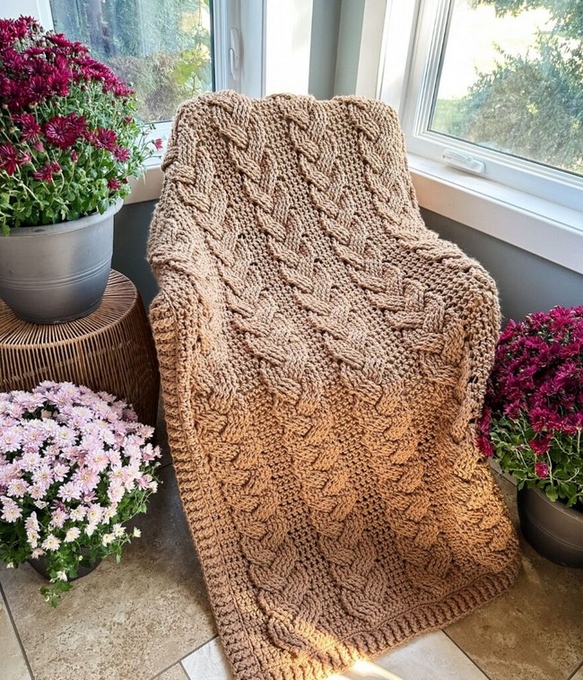 Crochet Cabled Throw Blanket