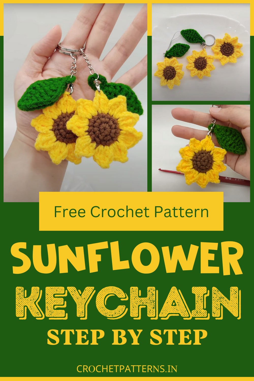 Crochet Sunflower Keychain Step By Step Tutorial